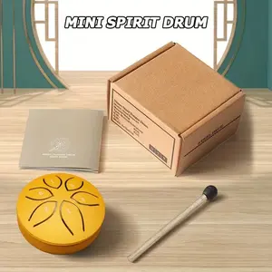 Gold Mini Spirit Drum – 3 Inch Steel Tongue Drum Set with Mallet & Song Book | 6 Note Meditation Drum for Relaxation & Beginners
