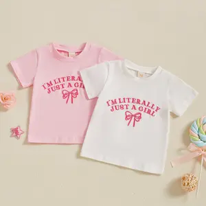 Toddler Baby Girls Clothes Short Sleeve I'm Literally Just A Girl Bow Embroidery T-Shirt Top Cute Summer Tee