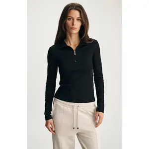 SPORTY LUXE HALF ZIP SHIRT IN BLACK