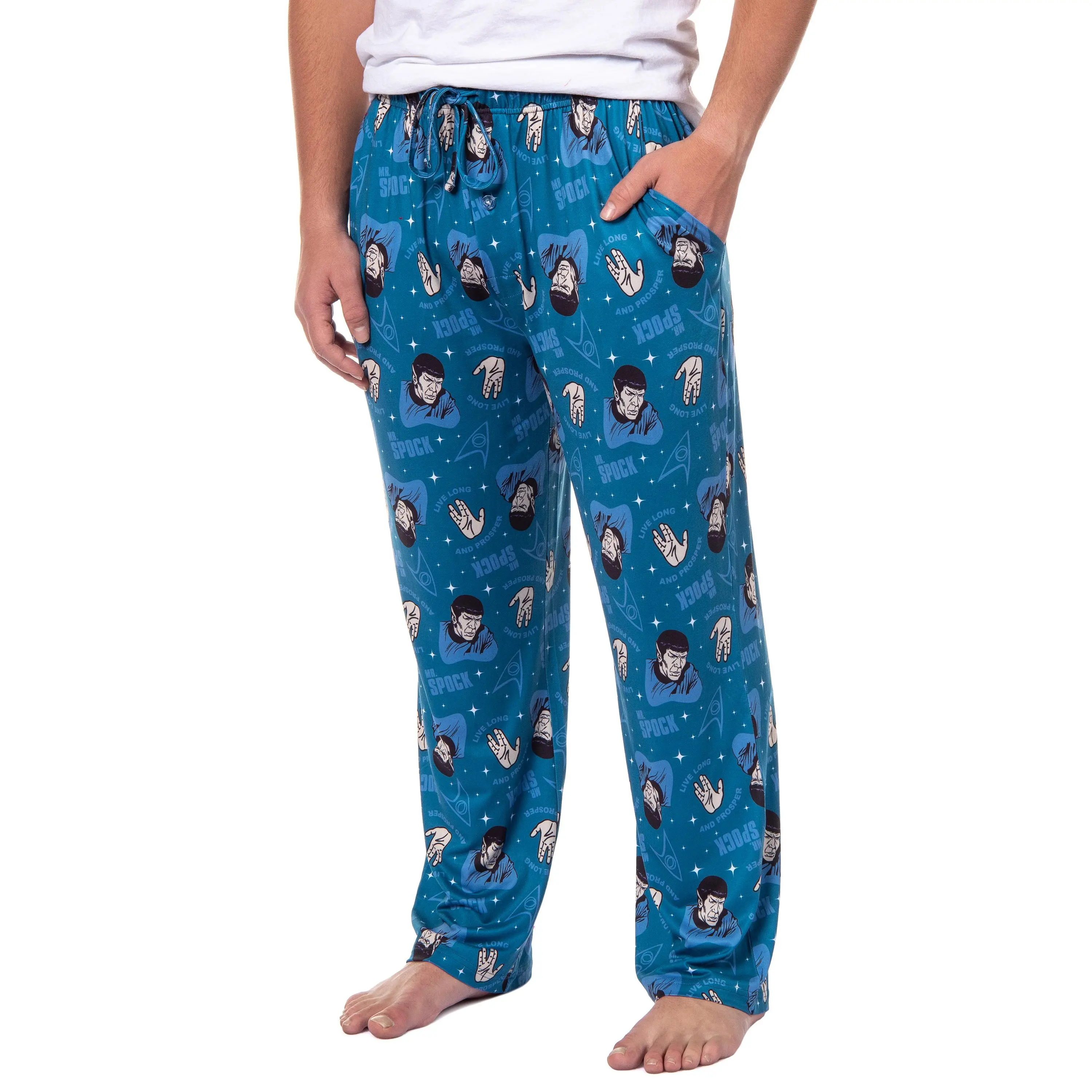 PJammy Star Trek Men's Original Series Spock Tossed Print Vulcan Lounge Pajama Pants, Polyester-Spandex Fabric Nightwear Apparel