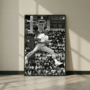 Michael Jordan Black and White Dunk Poster, Vintage