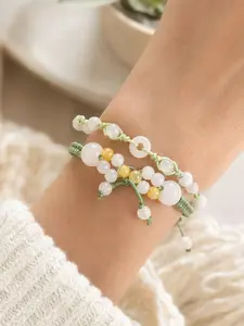Natural Jade Adjustable Bracelet Set | White & Golden Jade Bead Duo