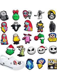 23Pcs Ghost Mom Horror Cartoon PVC Shoe Sticks, Sandal Wristband Decorations, Party Gifts, All Seasons Accessory