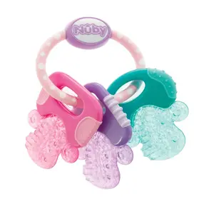 Nuby Silicone Ice Gel Teether Keys - Gentle, Colorful, Safe, Durable Teething Relief Toy for Infants with Sore Gums - Pink