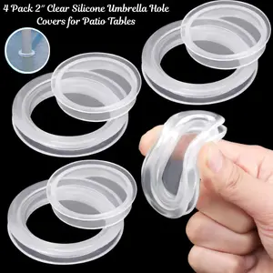 4 Pack Clear Silicone Umbrella Hole Ring Plug & Cap Set 2 Inch – Patio Table Umbrella Hole Cover for Outdoor Glass Tables, Deck, and Yard Furniture Accessories