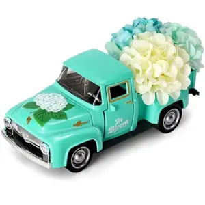 Huray Rayho Hydrangeas Metal Truck Decor,with Artificial Hydrangeas Vibrant Pattern,Spring Table Centerpiece Decoration Tiered Tray for Home Kitchen,Gifts Packaging for Women Mother's Day