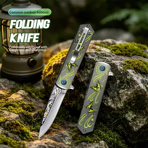 Butterfly Pattern Manual Folding Pocket Knife, Decorative Etched Blade EDC Knife for Outdoor Camping, Hiking & Daily Carry