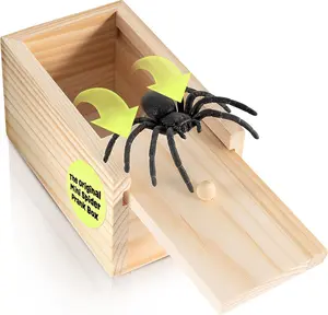 Mini Spider Prank Box - Surprise Wooden Gag Gift, Perfect for Birthday, April Fools Day, Harmless Joke with Rubber Spider, Startling & Reusable Prank Kit