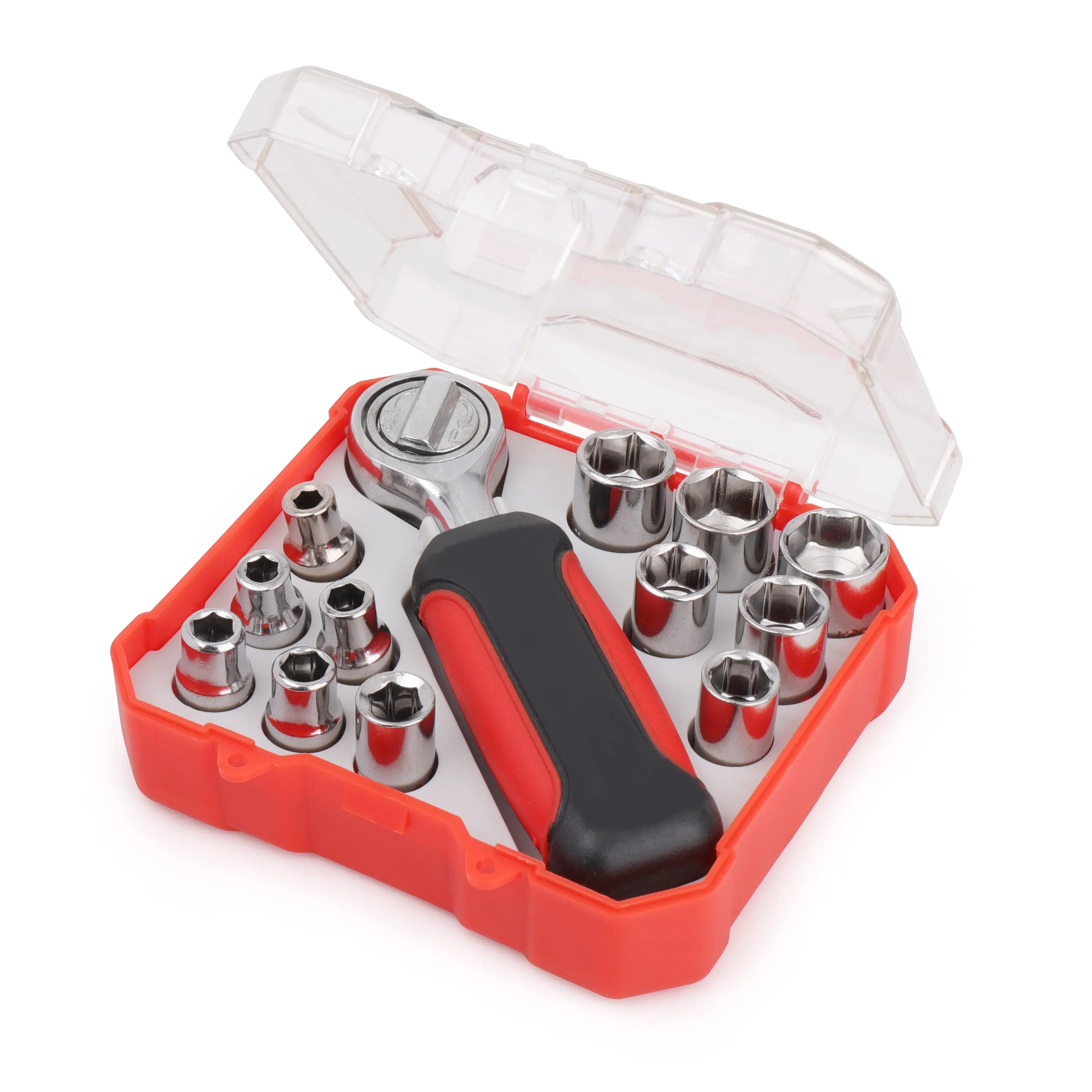 13-Piece Compact Metal Socket Set - Quarter Inch Drive Metric Sockets, Portable Hand Tool Set with Ratchet Handle - DT5023