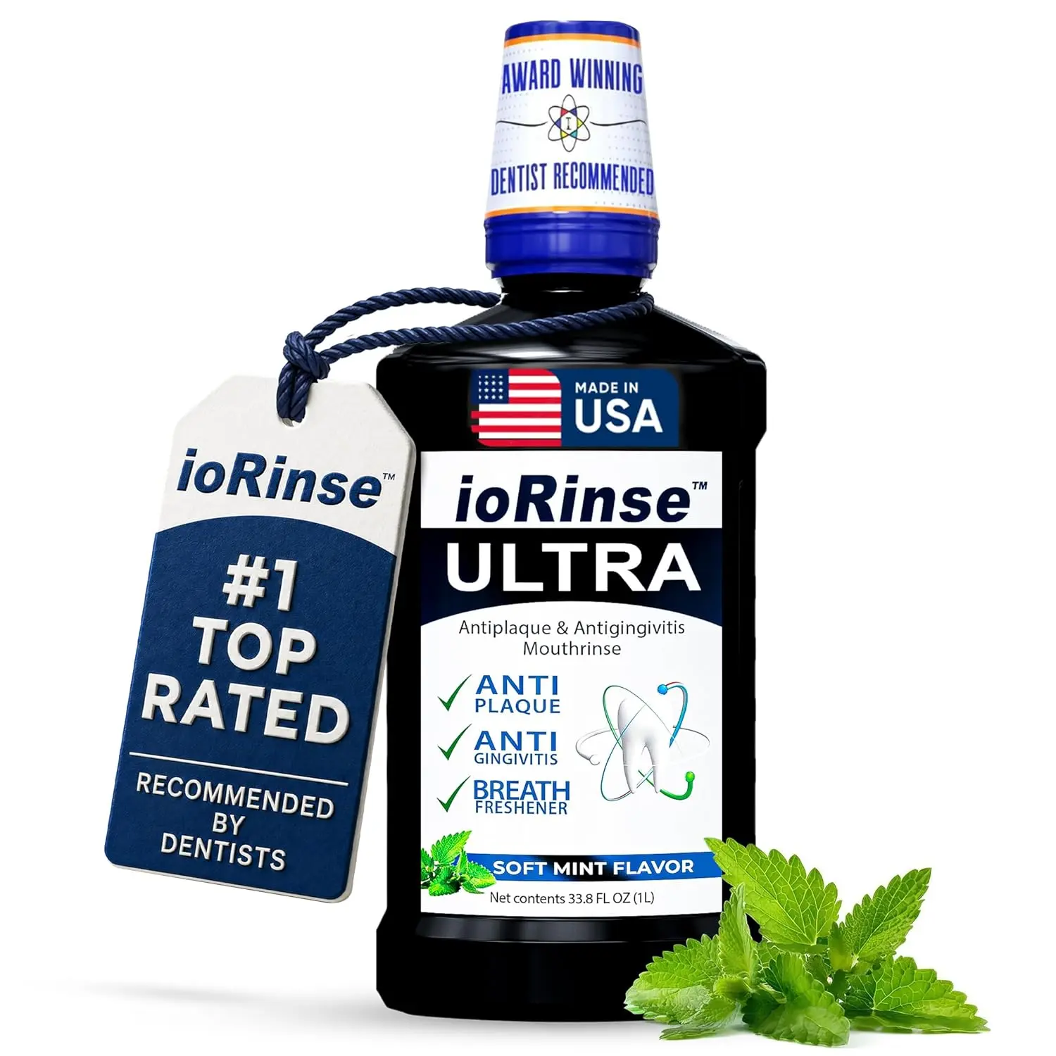 ioRinse Ultra Periodontal Rinse & Gum Mouthwash, Alcohol Free Mouth Rinse for Gum Disease, Fights Gingivitis, Plaque & Bad Breath, Bleeding Gums mouthwash with Molecular Iodine & Xylitol, 1L