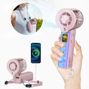 【Hangfan】Ultra Quiet 100 Speed Adjustable Handheld Spray Fan 3000mAh Rechargeable Foldable Mini Fan Built in LED Light Power Bank Portable USB Cooling Fan Personal Air Cooler for Travel Office Concert Shopping Outdoor Camping Daily Use