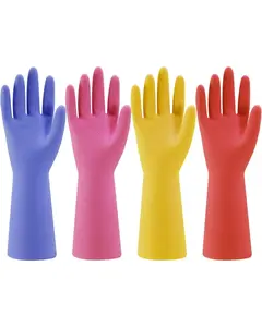 Rubber Kitchen Dishwashing Gloves - 4 Pairs Colorful Reusable Household Cleaning Gloves for Washing Dishes and Cleaning Tasks, Flexible Long-lasting and Non-Slip (Medium, Blue+Pink+Yellow+Red)