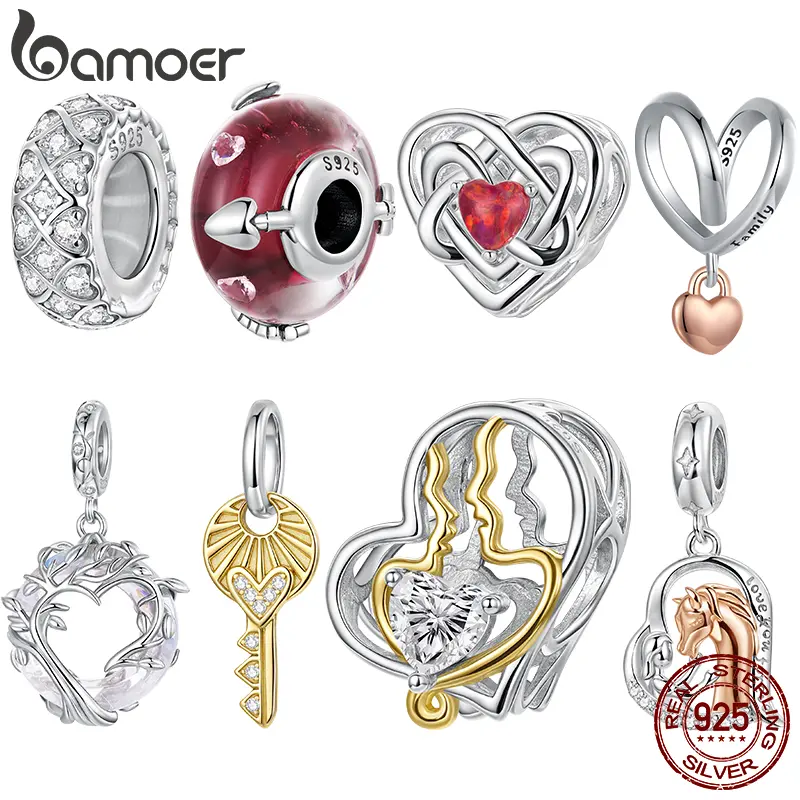 925 Sterling Silver Two-tone Love Heart Charm Celtic Murano Beads for Women Teens Bracelet Accessories DIY Valentine Gift