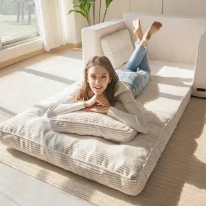 2-In-1 Convertible Pull-Out Double Sofa Bed - High-Density Sponge Filled, Easy Setup Square Folding Floor Sofa with Pillows, Indoor Living Room Bedroom Furniture