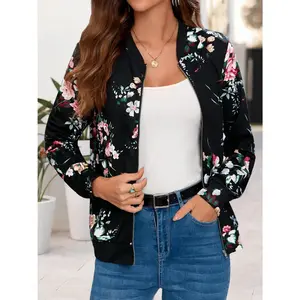 Women's Printed Zip Up Long Sleeve Outerwear Jacket