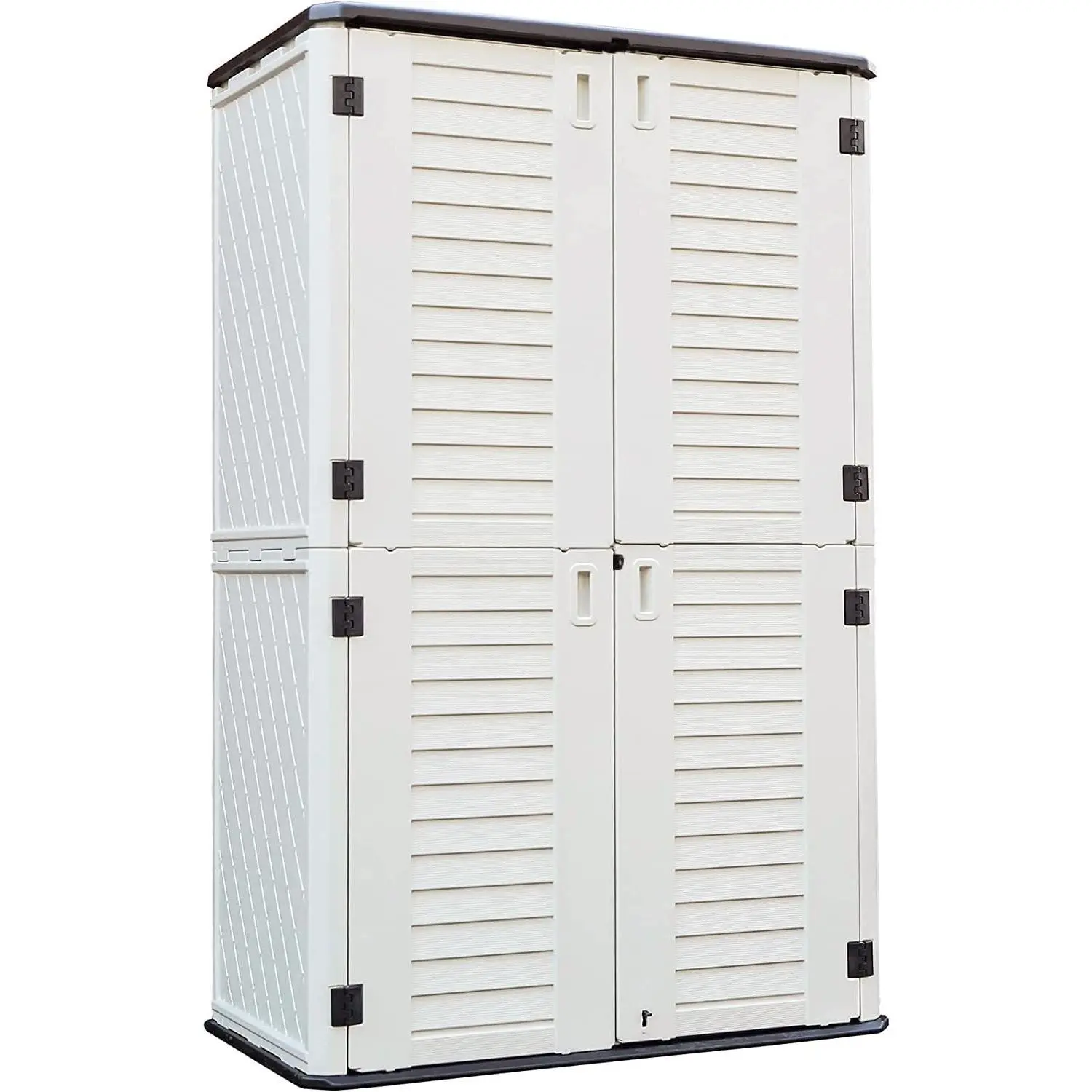 KINYING Waterproof Resin Vertical Outdoor Storage Cabinet - 66 Cu.ft Off White Outdoor Storage Shed for Patio Furniture, Garden Tools