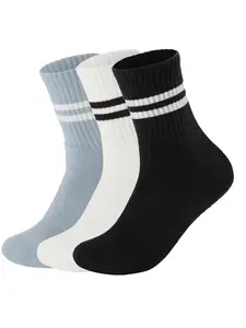 Women's Non-Slip Long Socks with Grip, Yoga Anti-Slip Socks for Ballet and Dance, 3 Pairs Set, Casual Plain Design, All Seasons