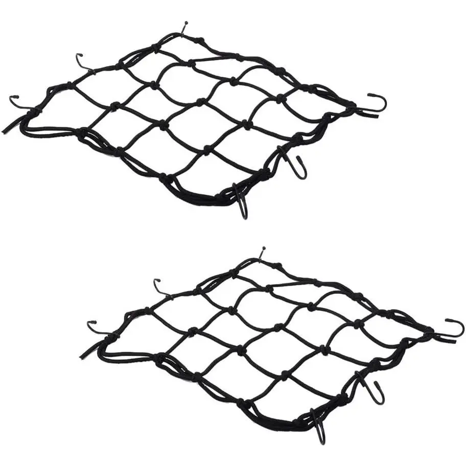 2 PCS Heavy Duty Cargo Net, 11.8in x 11.8in Rack Bungee Net with 6 Adjustable Hooks for Bike, Bicycle, Motorcycle (Black), Heavy Duty Cargo Nets