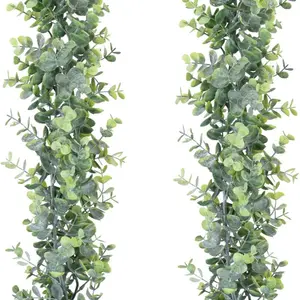 Faux Eucalyptus Garland Plant, 2 Pack Artificial Vines Hanging Eucalyptus Leaves Greenery Garland for Wedding Backdrop Arch Wall Decor, 6 Feet/pcs UV Protected Indoor Outdoor