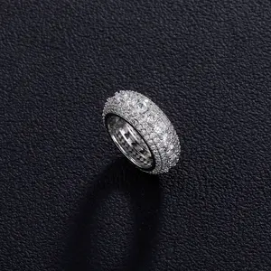 Euro-American Hip Hop Ring, 5-Row Inlaid CZ Unisex Fashion Accessory, Gold & Silver Tone