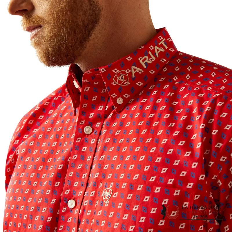 ARIAT MENS TEAM FALLON RED/BEIGE LONGSLEEVE SHIRT - 10058961