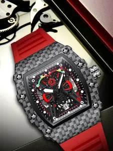 Men's Fashion Carbon Fiber Pattern Silicone Strap Quartz Analog Watch, Casual Trendy Wristwatch with Date Display Function, Fashionable Accessories for Daily Life