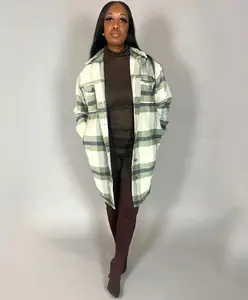 Long Flannel Shacket (Green/ Combo)
