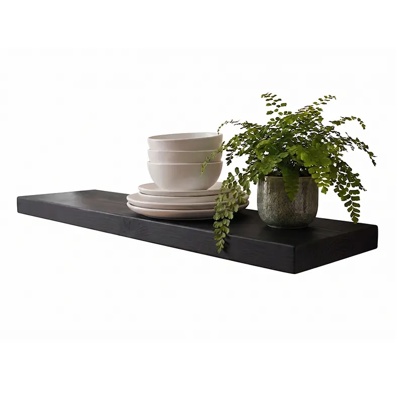 Heavy Black Floating Shelf, 2-in Thick x 8-in Deep x 24-in Wide, Home Decor Storage Shelf for Living Room Bedroom