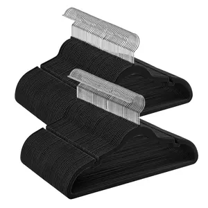 SONGMICS Velvet Hangers 100 Pack, Non-Slip Clothes Hangers, Suit Hangers with Shoulder Notches, Pants Bar, 360° Swivel Hook, Space-Saving, for Closet, Ink Black UCRF029B010