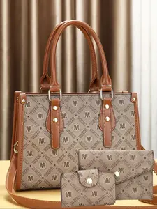 Women's Fashionable Geometric Pattern Handbag & Wallet, Casual Versatile Shoulder Bag Set for Daily Used, Trendy High-quality Daily Commuting Bag