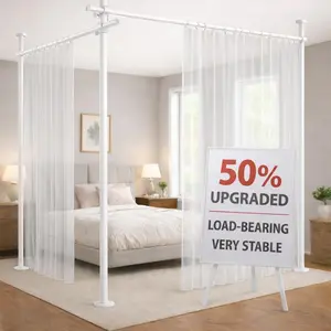 Room Divider Curtain Rod Tension Rod No Drilling, Adjustable Height, Quick Setup for Rental, Dorm, Bedroom, Office (White - W72-200 x H43-120 in)