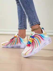 Women's Rainbow Cushioned Sneakers, Soft Sole Shock Absorption Lightweight Casual Shoes, Versatile Daily Wear Footwear, Lightweight Athletic Sneakers