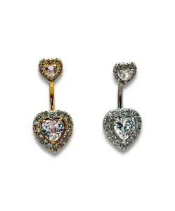 Adore Heart Belly Piercing - Gold & Silver, 14 Gauge Size, Stainless Steel with 18k Gold or Silver Plating fashionable body