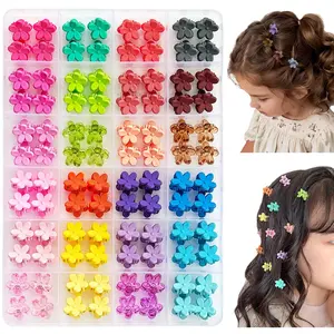 96 count  Girl Hair Clips - 24 Multicolors Mini Flower Claw Clips in Organizer Box