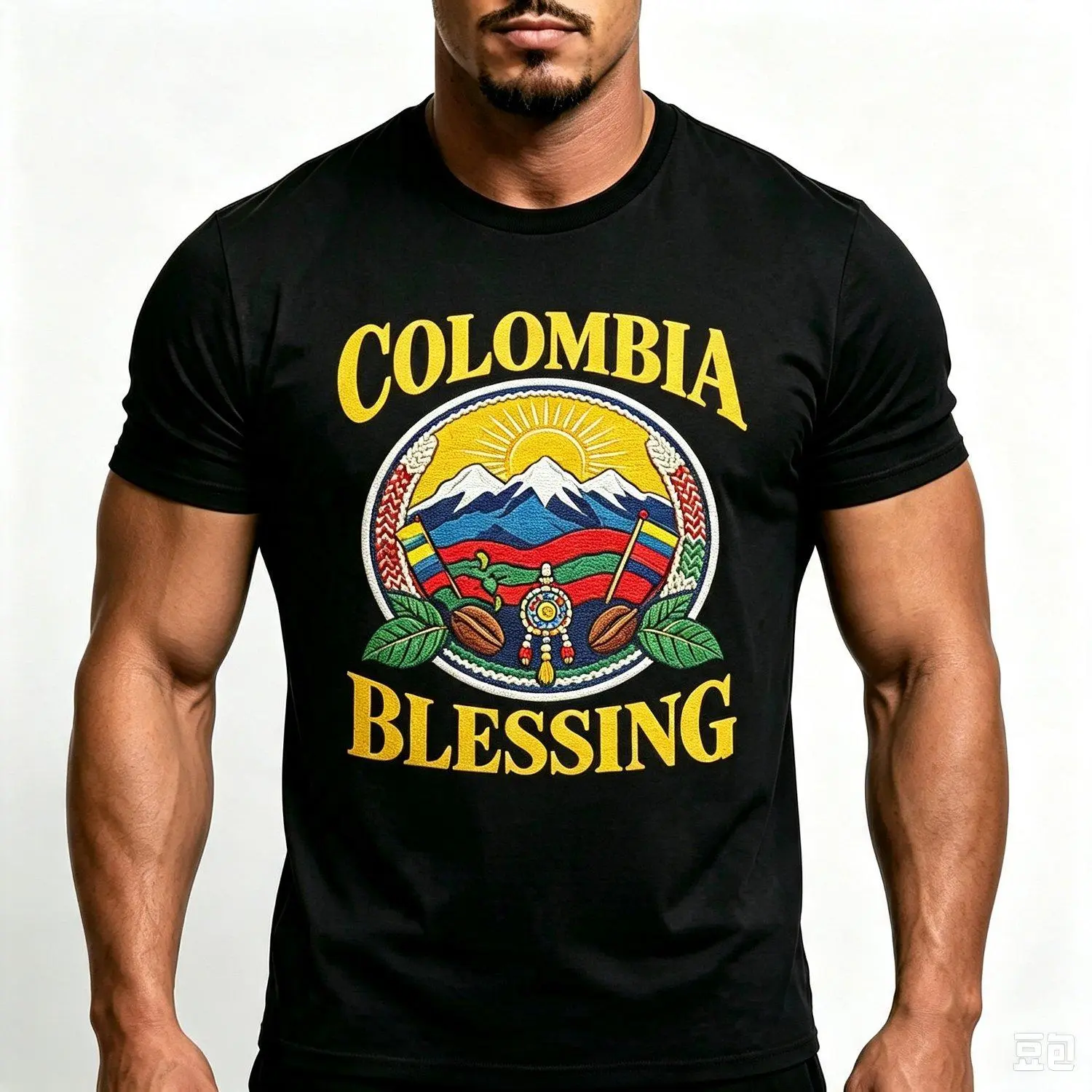 Colombia Blessing Symbol Graphic T Shirt Ethnic Style Casual Tee Top with Artistic Print Design and Cultural Motif Inspired Apparel