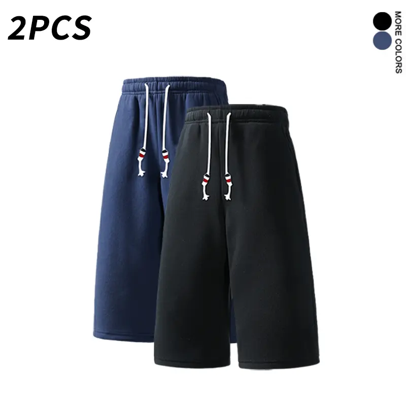Men's 2 Pack Casual Sweat Shorts, Solid Knee-Length with Elastic Waist and Custom Drawstring for Summer Sports, Knee Length Shorts, Crew-Length Drawstring Men's Shorts