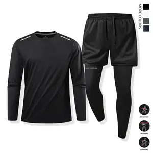 Men's Fitness Sportswear Set - Long Sleeve Sweatshirt, Quick Drying Shorts & Stretch Pants - Quick Drying, Breathable & Moisturizing - Suitable for Sports, Fitness, Basketball Outdoors and Daily Activities