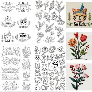 Water-Soluble Embroidery Transfer Paper Self-Adhesive Preprinted Animal Floral Patterns Beginner Easy Handmade Embroidery Kit
