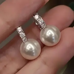 1 Pair of Women'S Fashionable Ring Earrings , with Imitation Pearl Pendant Earrings, Elegant Bridal Banquet Temperament Earrings Jewelry