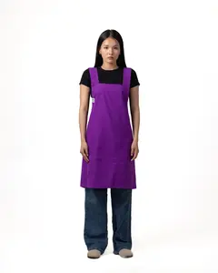 Purple Linen Crossback Chore Apron Unisex Japanese Style Smock Breathable Baking Apron for Men and Women