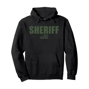 Sheriff Uniform Pullover Hoodie for Men & Women - Unisex Couple Sweatshirt with American Flag Patch, Front Pockets & Adjustable Drawstring Hood - All-Season Casual Outdoor Hiking & Casual Attire, Hiking Gear, Durable Fabr