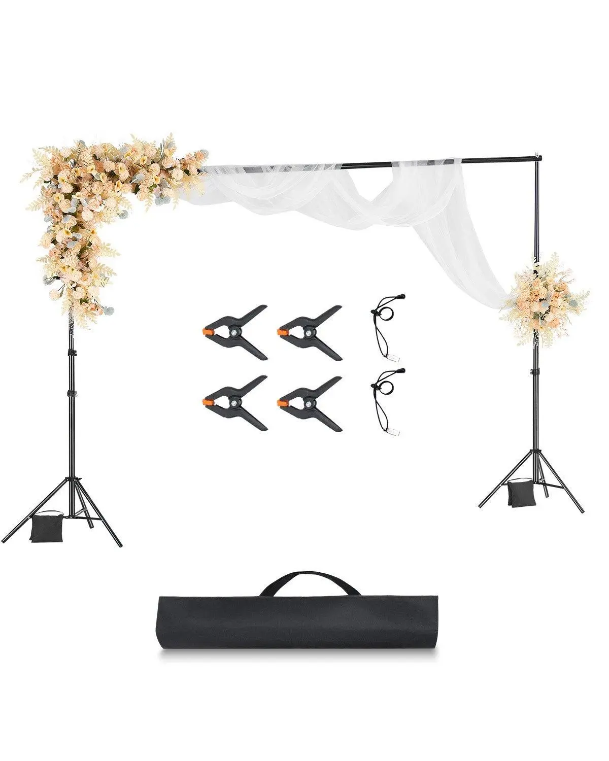 10x10 ft Square Backdrop Stand Complete Kit - Solid Metal Carbon Steel Construction, Adjustable Tripod Holder, Clamp Clips, Sandbags for Photography Studio Props, Parties#SohoChic