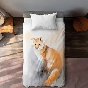 Begin Home Decor C1DCTXLWU4CCFD Watercolor Fox Twin Size Extra Long Duvet Cover - Wildlife Bedroom Decor