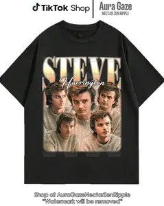 Steve Harriington Backwards Hat and Grey Sweater Unisex Tshirt - Steve Harrington Tee For Fan, Joe Keery Gildan Stranger Thing TShirt D