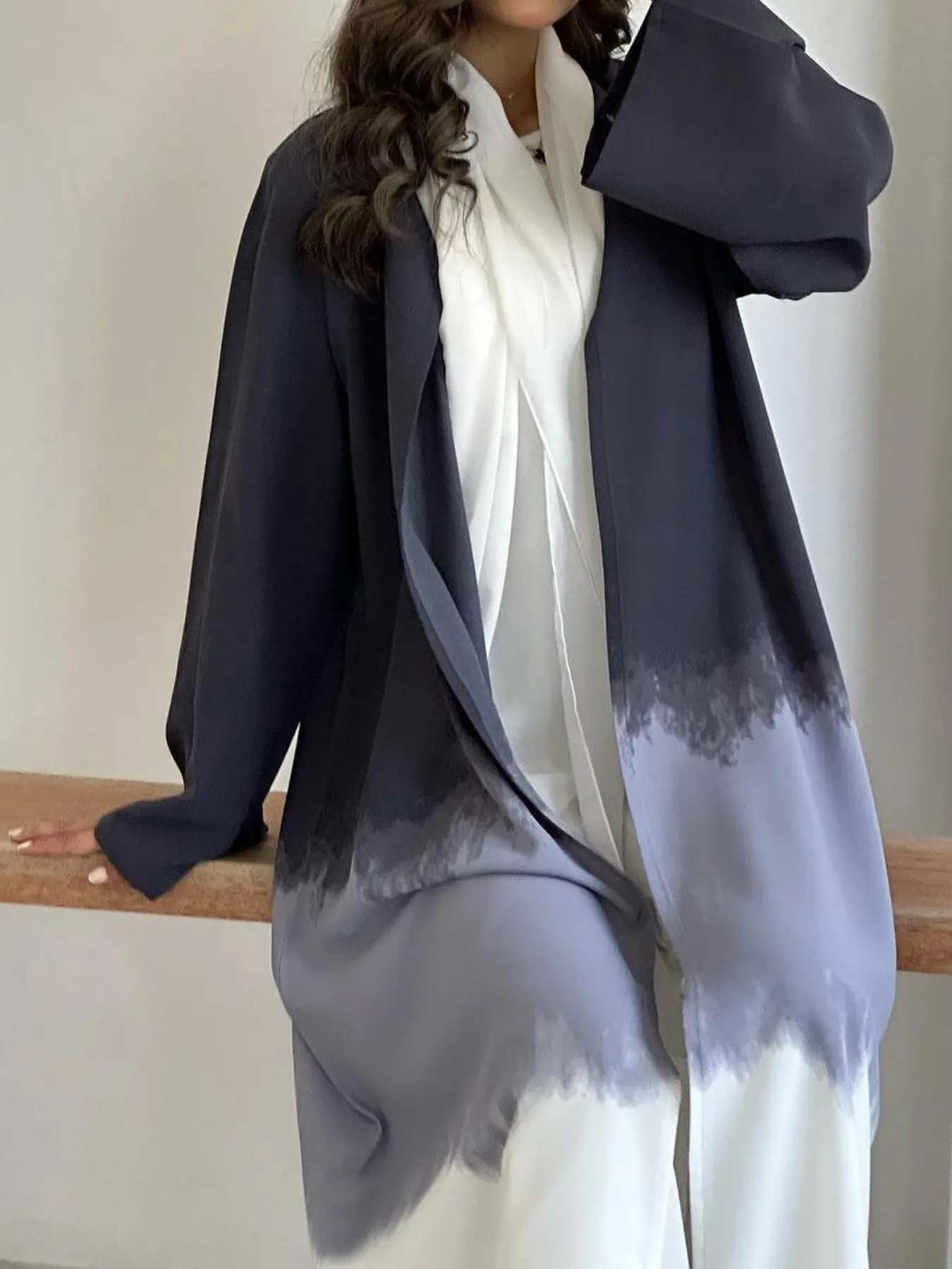 Women's Middle Eastern Muslim Clothing Long Dress Fashion Tie-Dye Print Shawl Loose Fit Islamic Abaya Spring Summer Open Front Dress