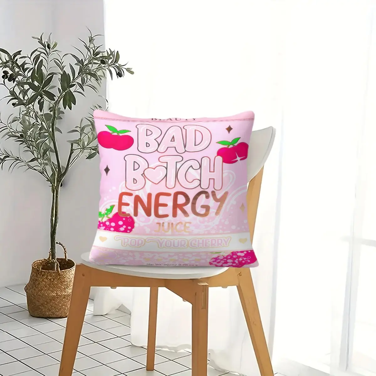 Bad Bitch Energy Throw Pillow, Trendy Preppy Funny Slogan Cushion, Y2K Aesthetic Accent Pillow Includes Pillow Core, For Sofa Couch Bedroom Living Room Dorm Home Decor, Perfect Gift for Teen Girls & Young Women