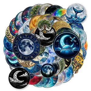 50 Pieces Mysterious Starry Sky and Moon Transparent PET Graffiti Stickers, Waterproof Decorative DIY Creative Stickers Suitable for Luggage, Phone Cases, Laptops, Helmets and Skateboards