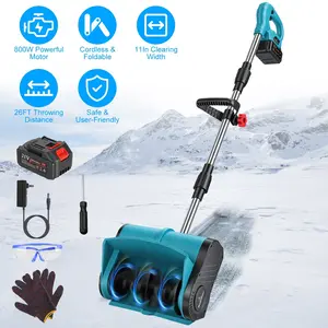 Versatile 11-Inch Cordless Snow Shovel - 800W Rechargeable Battery Snow Thrower with Safety Gloves and Goggles for Patios and Driveways
