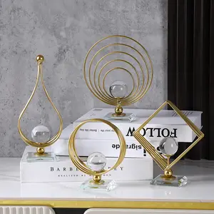 European Style Iron Art Crystal Ball Home Decoration Ornament Living Room Study Desktop Craft Light Luxury Holiday Birthday Gift Home Decor Accessory Modern Home Decoration