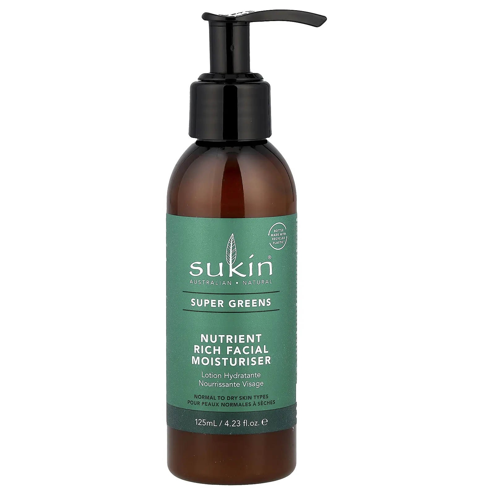 Sukin Super Greens, Nutrient Rich Facial Moisturiser, Normal To Dry Skin Types , 4.23 fl oz (125 ml)